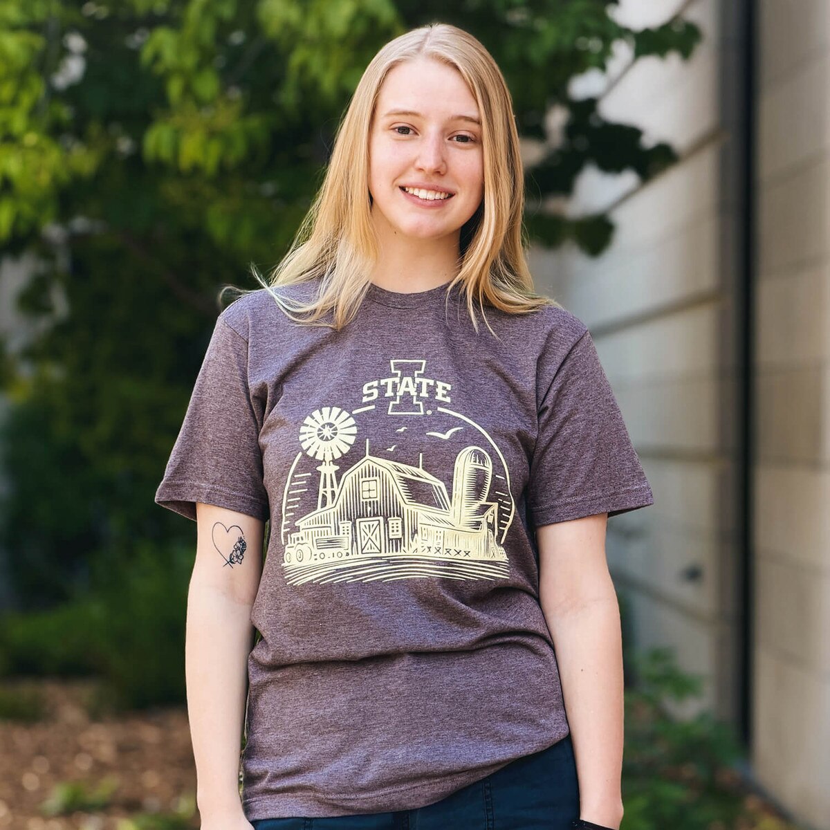 College House I-State Heather Brown ISF26 Farm Short Sleeve T-Shirt design close up